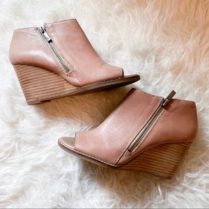 Lucky Brand Light Tan Leather Zip-up Wedge Bootie